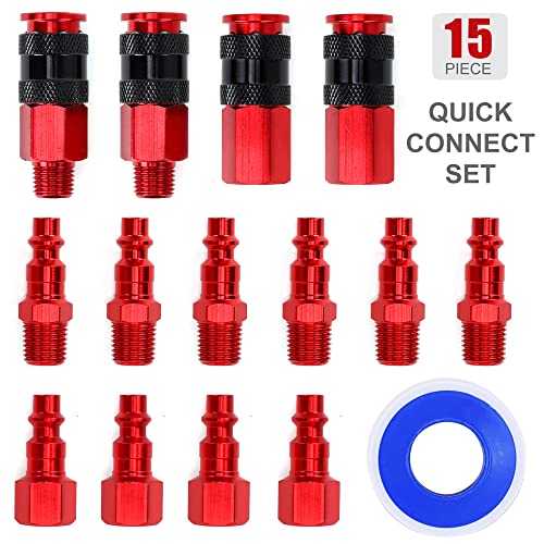 FYPower 15 Pieces 1/4" NPT Air Coupler and Plug Kit, Quick Connect Air Fittings, Industrial Aluminum Quick Connect Set, Connector Set - Image 2