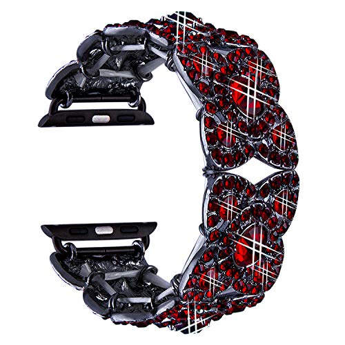 VIQIV Bling Bands for Compatible with Apple Watch 42mm 44mm 45mm 46mm 49mm Ultra Iwatch Series 11 10 9 8 7 6 5 4 3 SE SE2, Diamond Rhinestone Stainless Steel Metal Bracelet Wristband Strap for Women Red - Image 1
