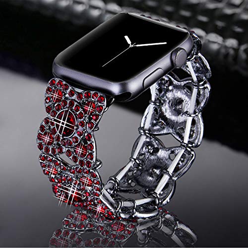 VIQIV Bling Bands for Compatible with Apple Watch 42mm 44mm 45mm 46mm 49mm Ultra Iwatch Series 11 10 9 8 7 6 5 4 3 SE SE2, Diamond Rhinestone Stainless Steel Metal Bracelet Wristband Strap for Women Red - Image 4