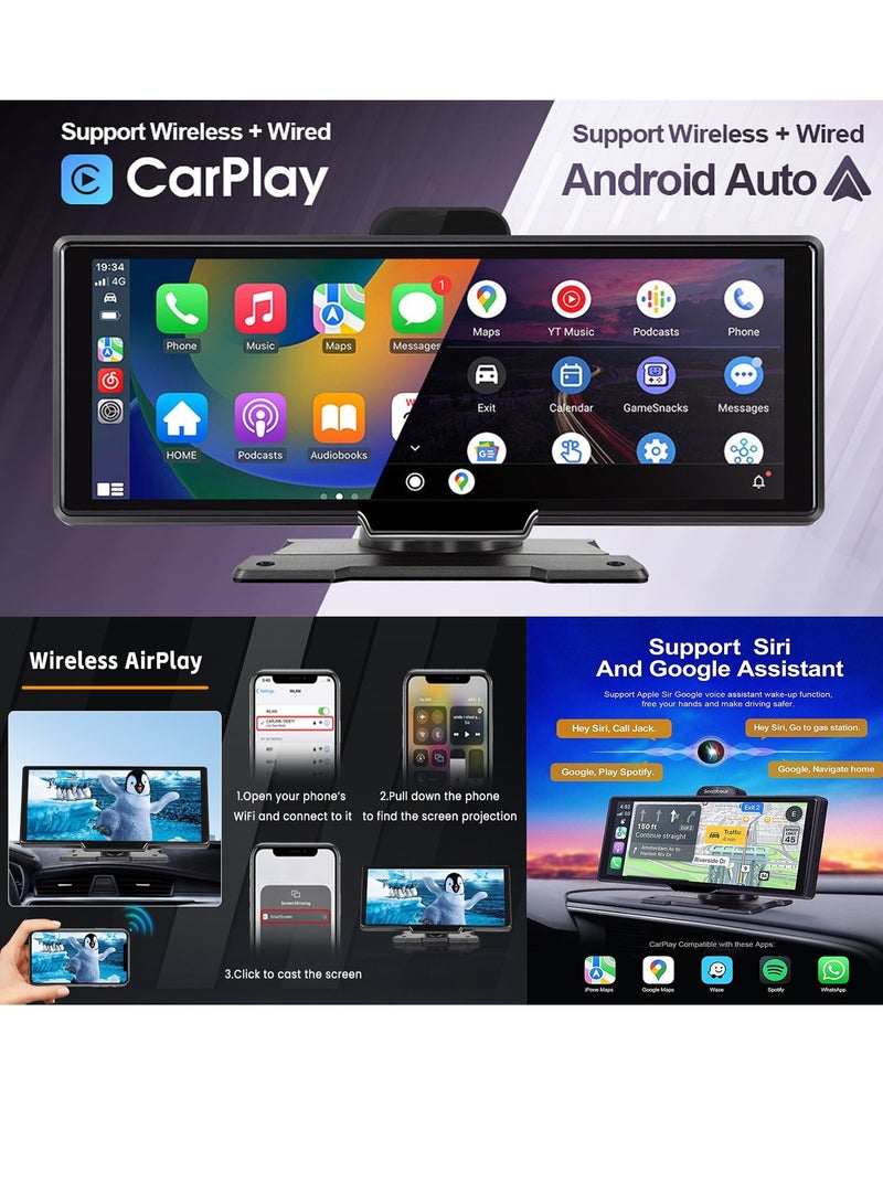 AROAQ Wireless Carplay Screen, 4k HD 10.26 Inch Car Smart Screen Wireless Carplay With Front And Rear Dual Recorders, Durable Android Auto Screen With Cam Recorder Loop Recording, (128G Memory Card)  - Image 4