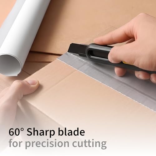 NUOVI 18mm Paper Cutter Knife | Heavy Duty SK5 Carbon Steel Black Blade | 60° Acute Angle Cutter with Auto-Lock Mechanism | Snap-Off Knife for Home & Professional Use, Black - Image 5