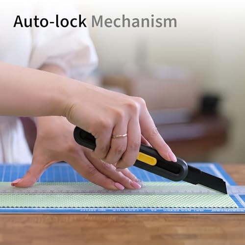 NUOVI 18mm Paper Cutter Knife | Heavy Duty SK5 Carbon Steel Black Blade | 60° Acute Angle Cutter with Auto-Lock Mechanism | Snap-Off Knife for Home & Professional Use, Black - Image 4