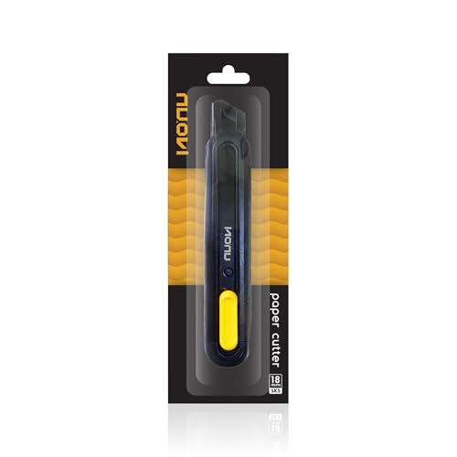 NUOVI 18mm Paper Cutter Knife | Heavy Duty SK5 Carbon Steel Black Blade | 60° Acute Angle Cutter with Auto-Lock Mechanism | Snap-Off Knife for Home & Professional Use, Black - Image 1