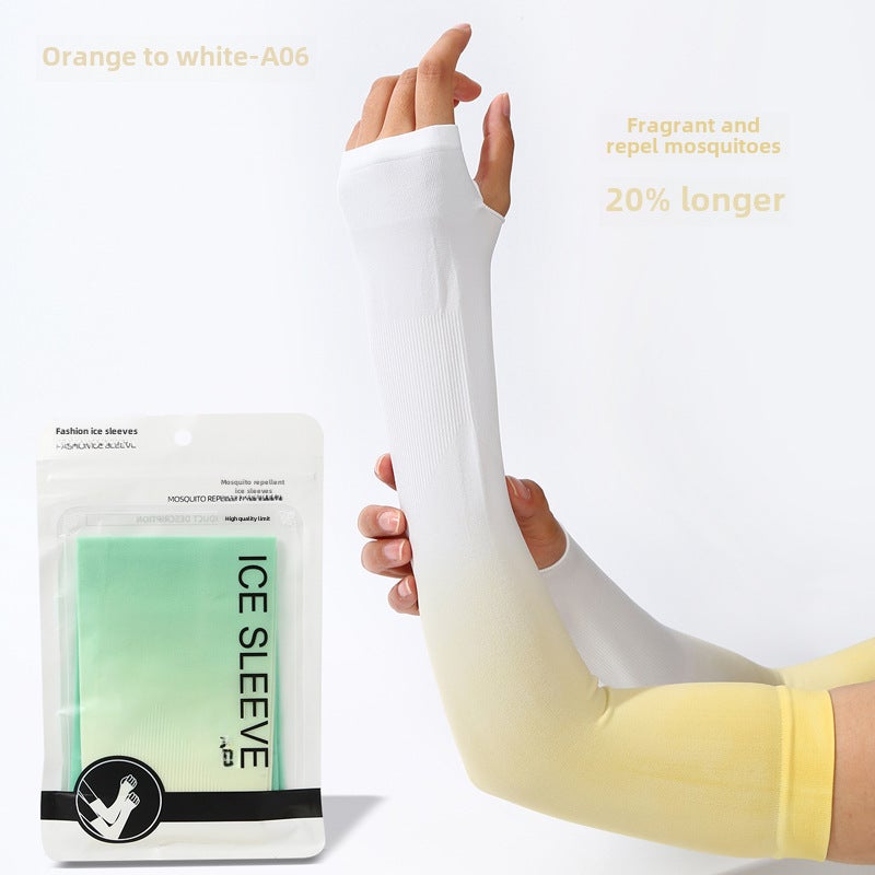 2023 Summer Sun Protection Sleeve Covers Unisex Ice Arm A06 orange to white-lengthened mosquito repellent 