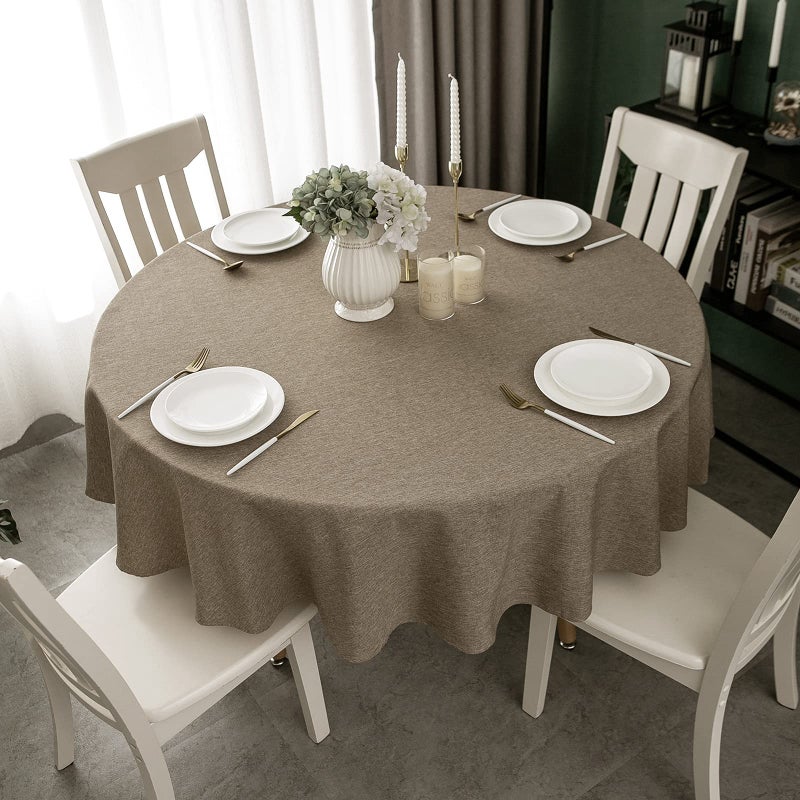 Qidordour Round Tablecloth60 inch DiameterFaux Linen Table ClothWater Resistant SpillProof Wipeable Polyester Dining Table Cover for Kitchen Cafe Restaurant Buffet Tabletop DecorationFlaxen