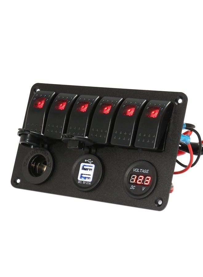 Loquat 6 Gang LED Rocker Switch Panel Voltmeter Dual USB Power Charger Marine Boat RV - Image 4