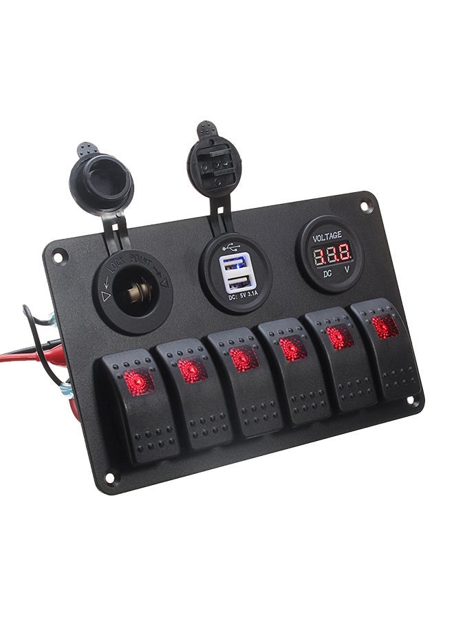 Loquat 6 Gang LED Rocker Switch Panel Voltmeter Dual USB Power Charger Marine Boat RV - Image 2