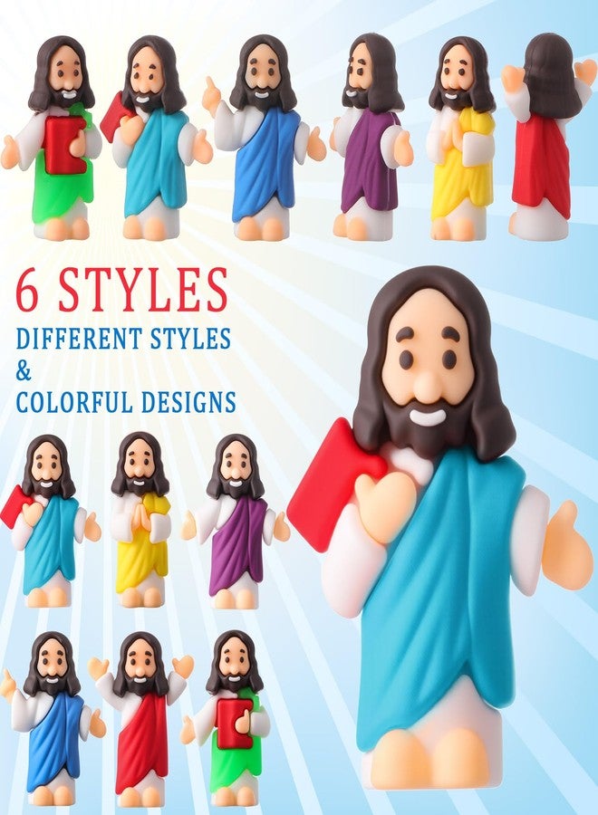 DoubleFill 48 Pcs Little Jesus Figures to Hide and Seek Small Rubber Jesus Toys for Religious Party Favors Easter Egg Stuffers Sunday School Baptism Gifts, 6 Styles - Image 2