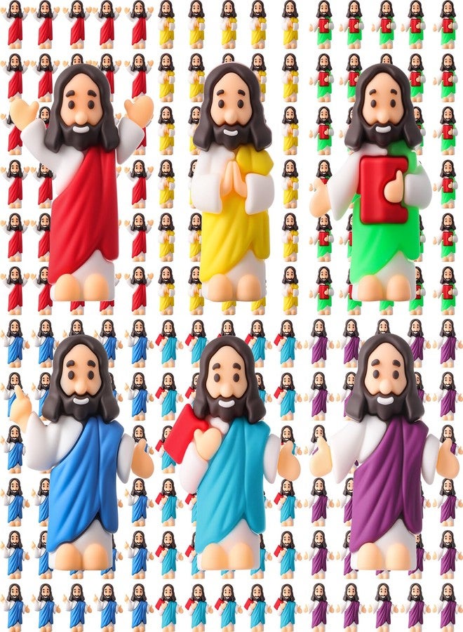 DoubleFill 48 Pcs Little Jesus Figures to Hide and Seek Small Rubber Jesus Toys for Religious Party Favors Easter Egg Stuffers Sunday School Baptism Gifts, 6 Styles - Image 1