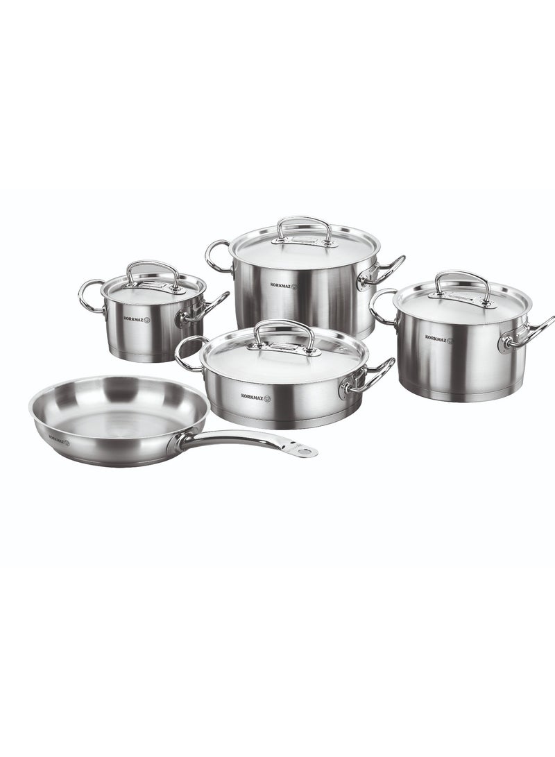 Korkmaz 9 Pieces Korkmaz  Stainless Steel Proline Cookware Set Silver - Image 1