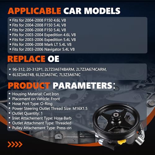 Daysyore Power Steering Pump 20312P1 Fit for 20032006 Expedition for 20042008 F150 for 20062008 Mark LT for 20032006 Navigator OE Number 96312 - Image 4