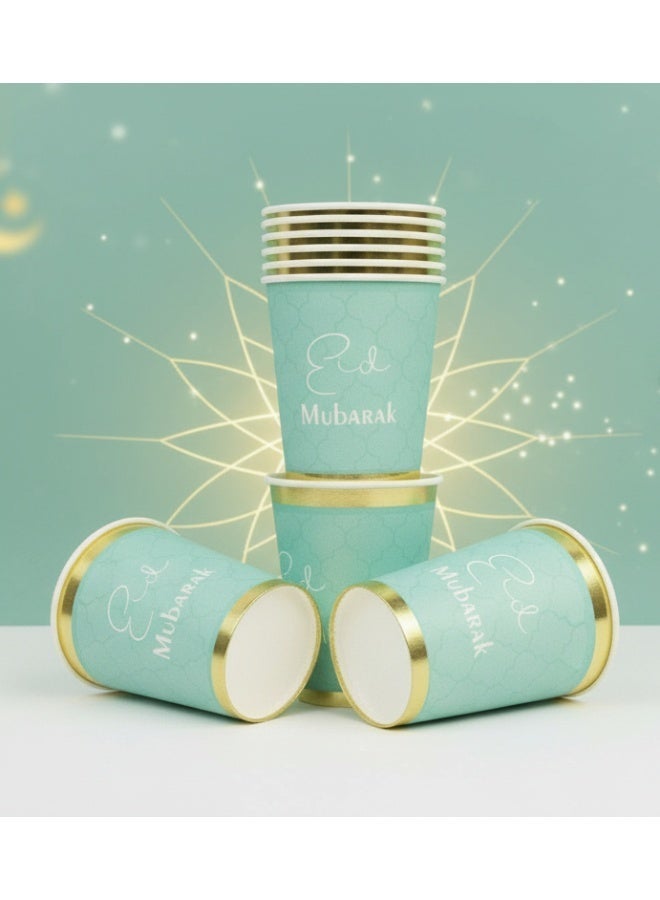 60 قطعة من أكواب رمضان الورقية ذات الجدار المزدوج، أكواب رمضان مبارك الورقية، 9 أونصة، أكواب عيد الفطر للاستخدام مرة واحدة - أكواب للاستخدام مرة واحدة لرمضان والعيد - Image 1