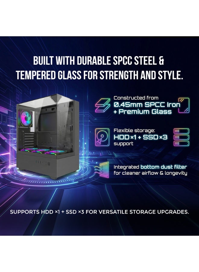 TWISTED MINDS FURY Mid Tower Gaming Case, Tempered Glass Side Panel, ATX / M-ATX / Mini-ITX Support, Advanced Cooling PC Case | TM-FURY-B black - Image 5