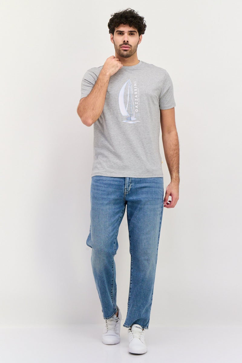 Gazzarrini Men Round Neck Graphic Print Short Sleeves T-shirt, Grey - Image 2