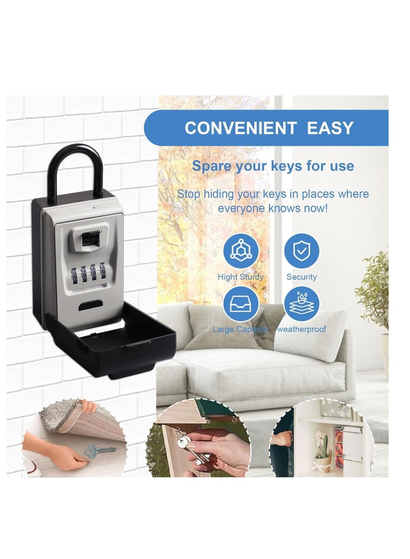 LED Illuminated Key Safe with Shackle, Wall-Mounted 4-Digit Combination Lock Box, Weatherproof Zinc Alloy Key Storage Cabinet for Home, Garage, Office, and School Use. - Image 4