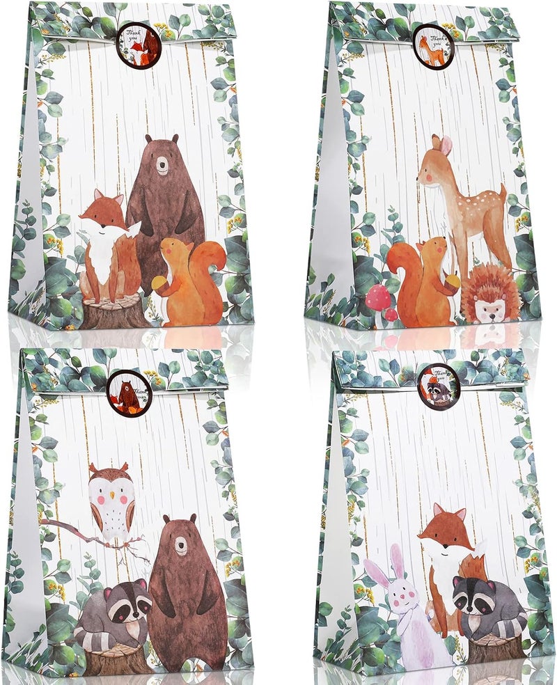 Containlol 24 Pieces Woodland Party Favor Gift Bags Goodie Bags with Stickers for Kids Birthday Party Candy Boxes Woodland Animal Theme Baby Shower SuppliesFresh Style - Image 1
