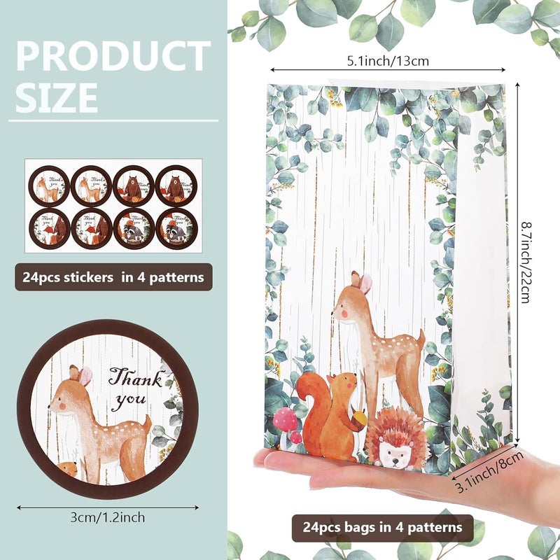Containlol 24 Pieces Woodland Party Favor Gift Bags Goodie Bags with Stickers for Kids Birthday Party Candy Boxes Woodland Animal Theme Baby Shower SuppliesFresh Style - Image 2
