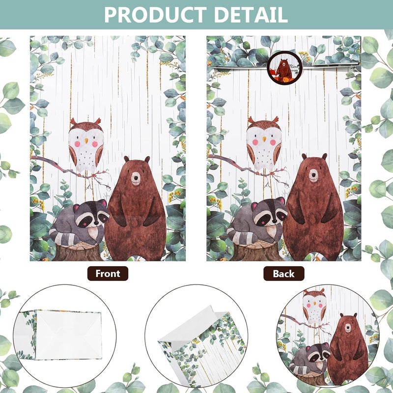 Containlol 24 Pieces Woodland Party Favor Gift Bags Goodie Bags with Stickers for Kids Birthday Party Candy Boxes Woodland Animal Theme Baby Shower SuppliesFresh Style - Image 3