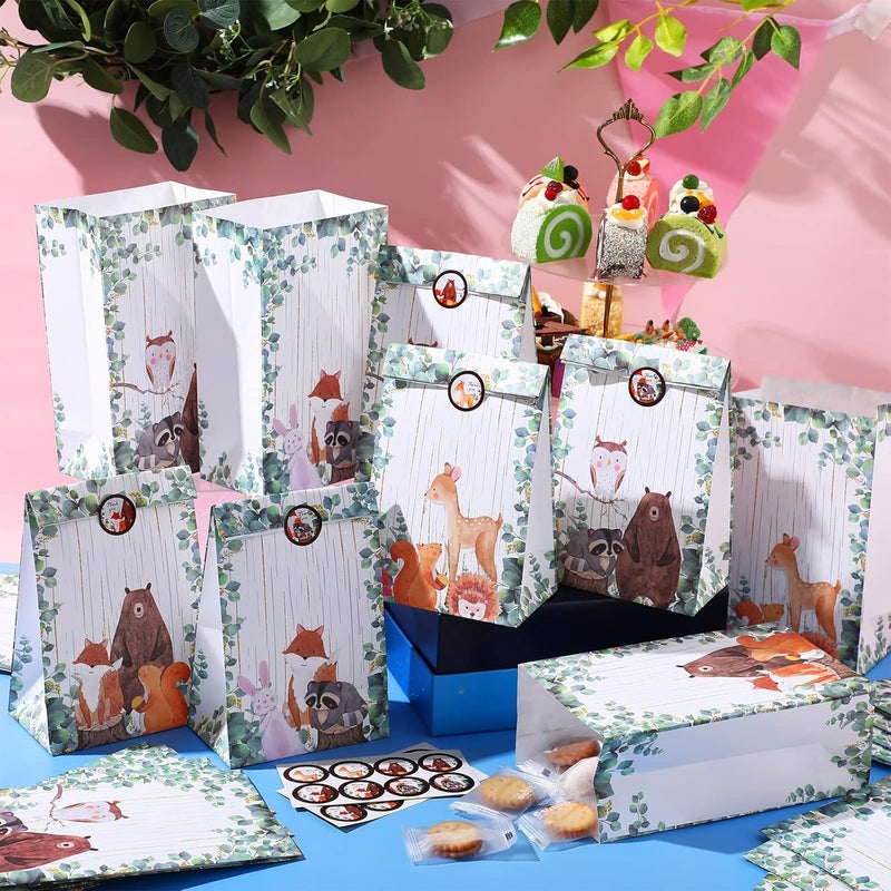 Containlol 24 Pieces Woodland Party Favor Gift Bags Goodie Bags with Stickers for Kids Birthday Party Candy Boxes Woodland Animal Theme Baby Shower SuppliesFresh Style - Image 4