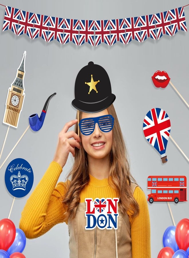 Lide Road 25Pcs British Photo Booth Props British National Day Party Decorations British Party Props UK England Selfie Props with Stick for London National Day Party Decorations - Image 5