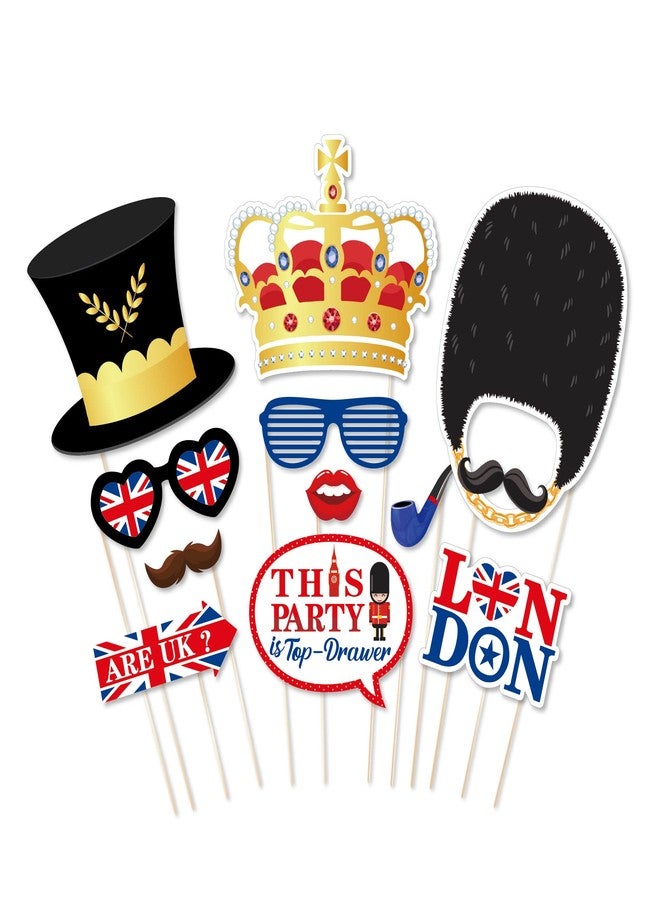 Lide Road 25Pcs British Photo Booth Props British National Day Party Decorations British Party Props UK England Selfie Props with Stick for London National Day Party Decorations - Image 3