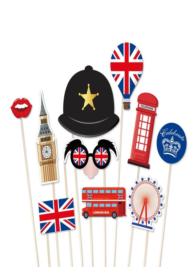 Lide Road 25Pcs British Photo Booth Props British National Day Party Decorations British Party Props UK England Selfie Props with Stick for London National Day Party Decorations - Image 4