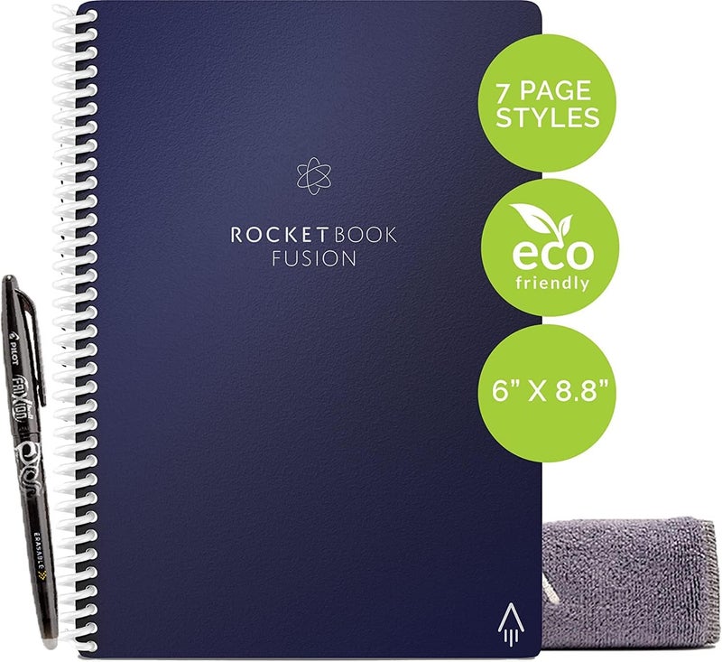 Rocketbook fusion smart reusable notebook - calendar, to-do lists, and note template pages with 1 pilot frixion pen and 1 microfiber cloth included - midnight blue cover, executive size (6" x 8.8") - Image 2