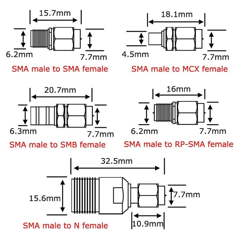 10 مجموعة من مجموعات موصلات Sma: موصل Sca ذكور إلى موصلات أنثوية N/F/BNC/UHF/MCX/SMB/TV/TNC - Image 3