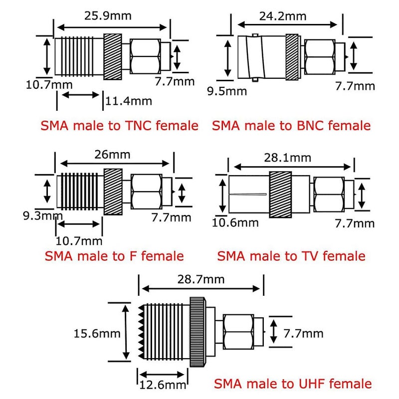 10 مجموعة من مجموعات موصلات Sma: موصل Sca ذكور إلى موصلات أنثوية N/F/BNC/UHF/MCX/SMB/TV/TNC - Image 4