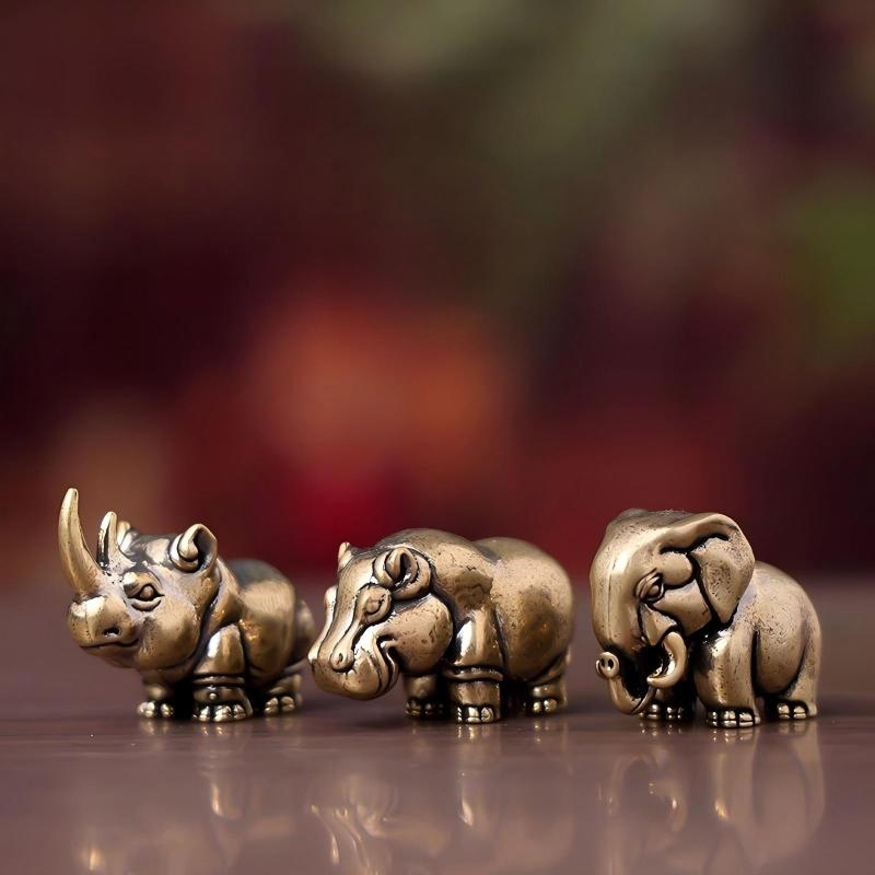 Brass solid metal animal mini ornament, desktop interior decoration small ornament [African Three Treasures/Elephant 4 * 2.8 * 1.5cm] - Image 4