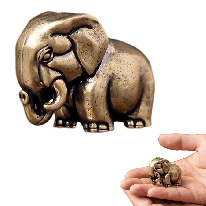 Brass solid metal animal mini ornament, desktop interior decoration small ornament [African Three Treasures/Elephant 4 * 2.8 * 1.5cm] - Image 1