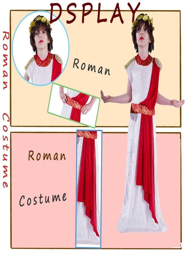 DSplay Boy Roman Costume Cosplay Kids Toga Outfits Kids Halloween Costumes 10-12y - Image 4