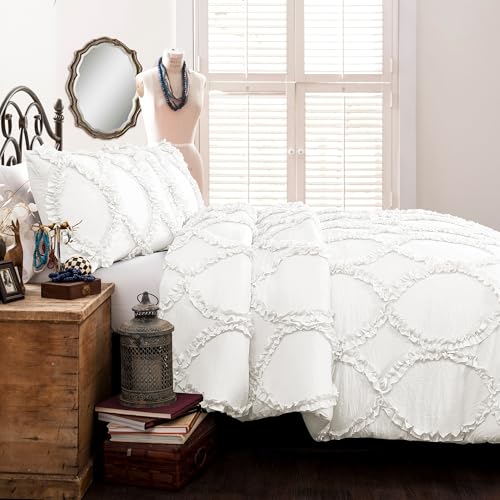 Lush Decor Avon Comforter Set, 3 Piece Set, King, White - White Comforters King Size Comforter - Ruffled Bedding Set - Vintage Coquette Decor - Image 4