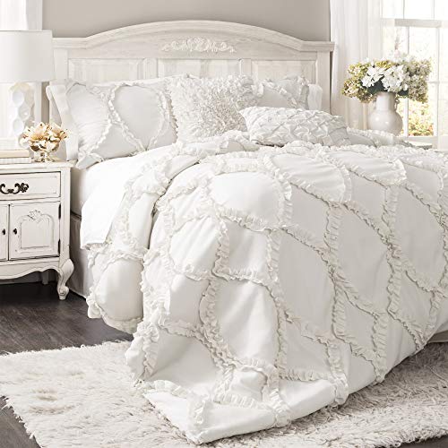 Lush Decor Avon Comforter Set, 3 Piece Set, King, White - White Comforters King Size Comforter - Ruffled Bedding Set - Vintage Coquette Decor - Image 1