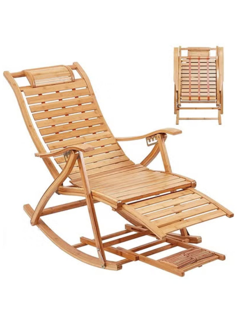 GoldenLike Bamboo Rocking Chair, Foldable Lounge Chair, Outdoor Recliner Chair, Adjustable Patio Chairs with Massage Footrest, Comfortable Reclining Chair, Sun Loungers for Patio, Pool, Balcony, Garden - Image 1