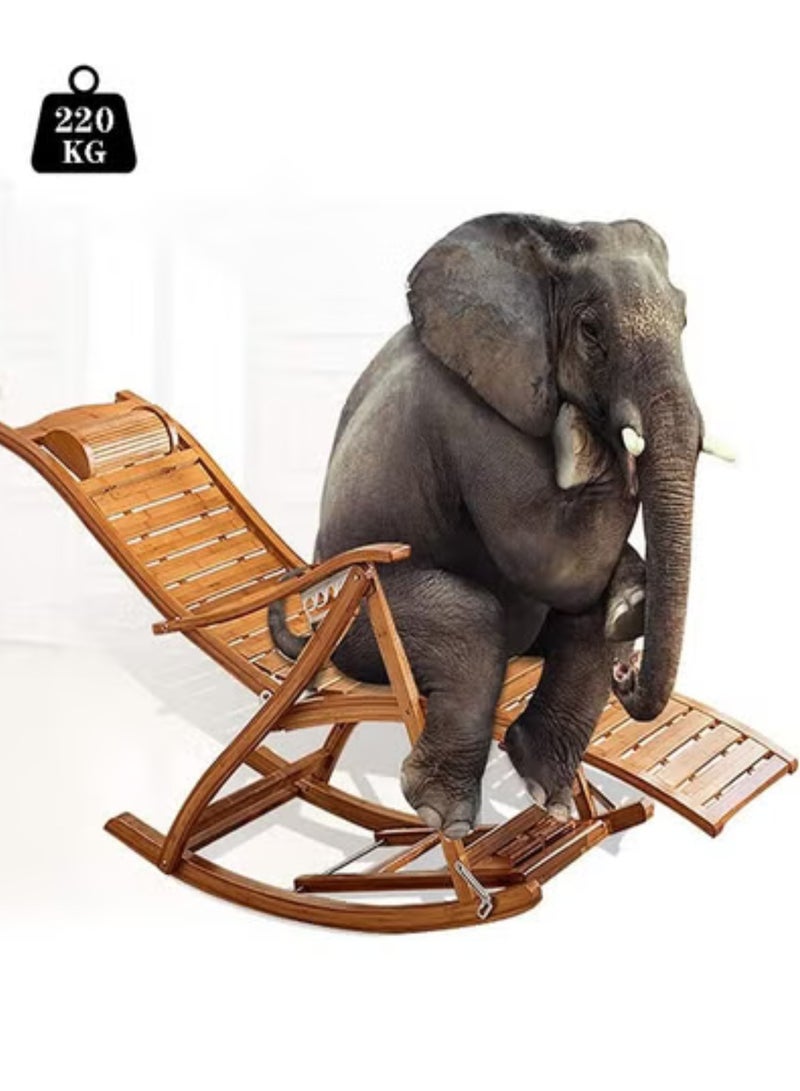 GoldenLike Bamboo Rocking Chair, Foldable Lounge Chair, Outdoor Recliner Chair, Adjustable Patio Chairs with Massage Footrest, Comfortable Reclining Chair, Sun Loungers for Patio, Pool, Balcony, Garden - Image 3