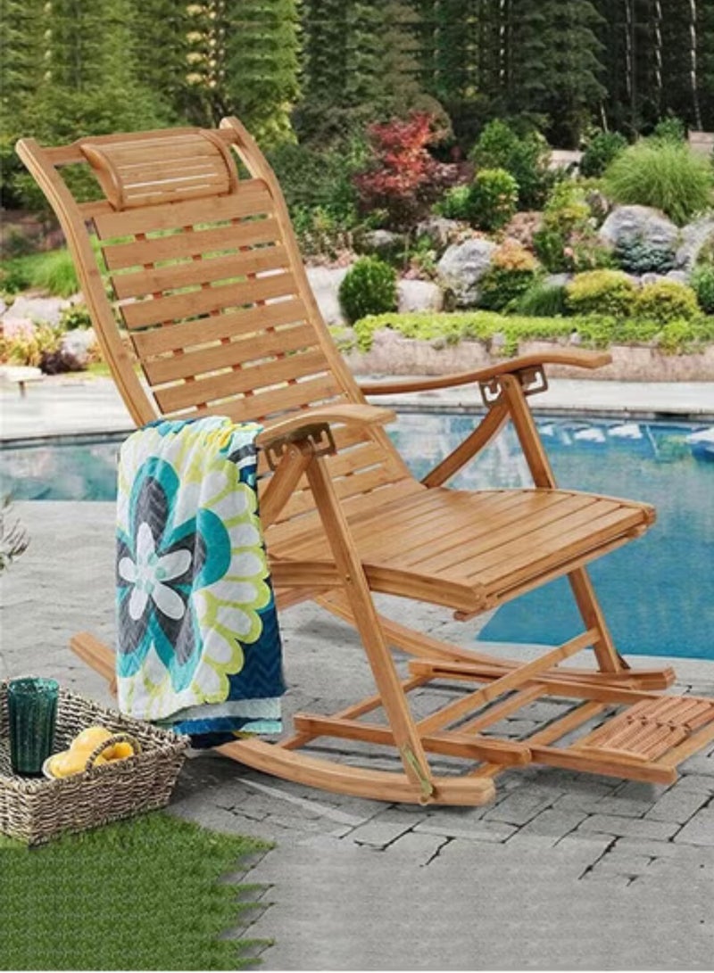 GoldenLike Bamboo Rocking Chair, Foldable Lounge Chair, Outdoor Recliner Chair, Adjustable Patio Chairs with Massage Footrest, Comfortable Reclining Chair, Sun Loungers for Patio, Pool, Balcony, Garden - Image 4