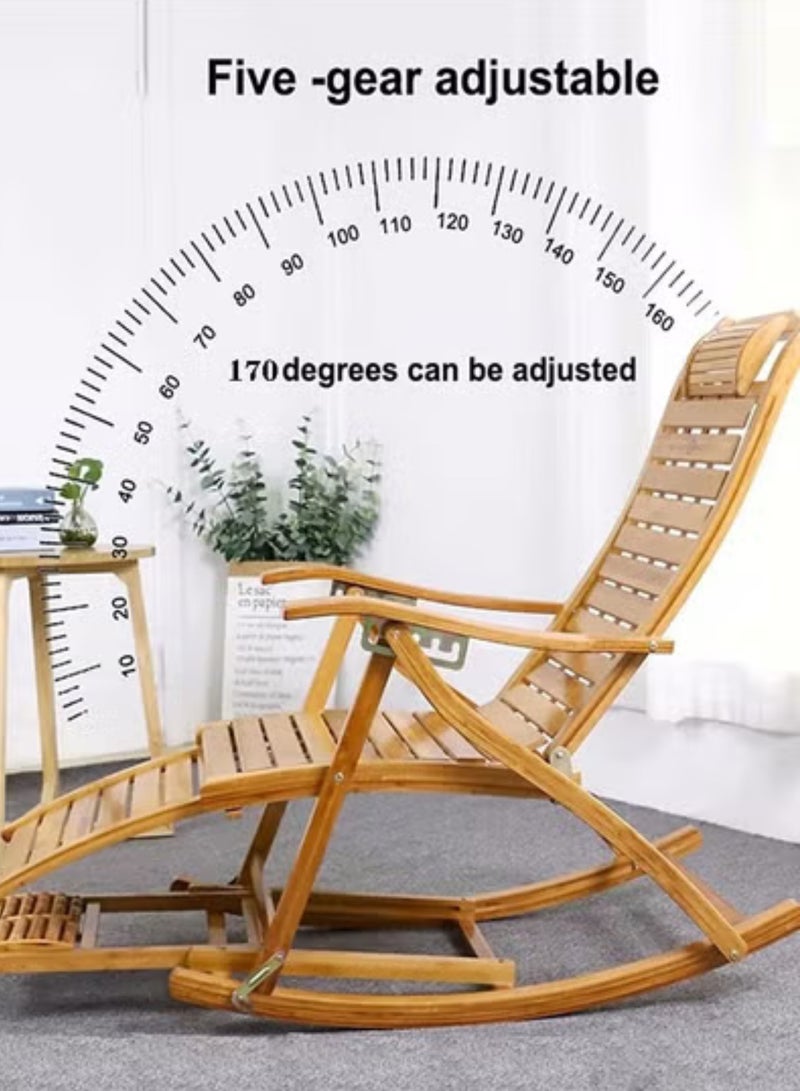 GoldenLike Bamboo Rocking Chair, Foldable Lounge Chair, Outdoor Recliner Chair, Adjustable Patio Chairs with Massage Footrest, Comfortable Reclining Chair, Sun Loungers for Patio, Pool, Balcony, Garden - Image 5