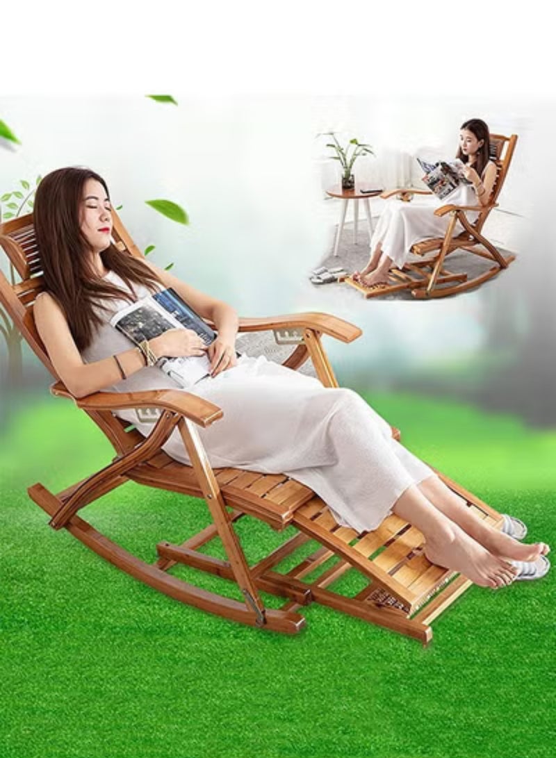 GoldenLike Bamboo Rocking Chair, Foldable Lounge Chair, Outdoor Recliner Chair, Adjustable Patio Chairs with Massage Footrest, Comfortable Reclining Chair, Sun Loungers for Patio, Pool, Balcony, Garden - Image 2