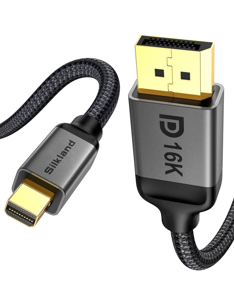 Silkland 16K Mini DisplayPort to DisplayPort 2.1 Cable, [16K@60Hz, 8K@120Hz, 4K@240Hz] 80Gbps Bi-Directional, HDR, G-Sync, Mini DP [Thunderbolt 2] for Gaming Laptop, MacBook, Monitor,6.6FT - Image 1