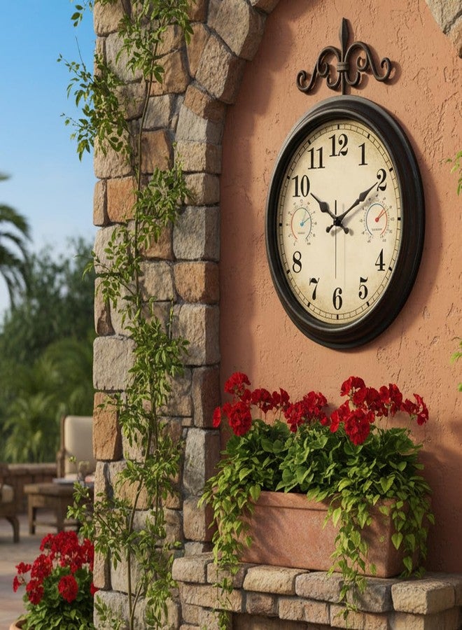 Alarllok 16 Inch Large Outdoor Clock with Thermometer and Hygrometer Combo, Waterproof Indoor Outdoor Wall Clocks for Patio, Pool,Garden Decor- Retro Bronze - Image 4