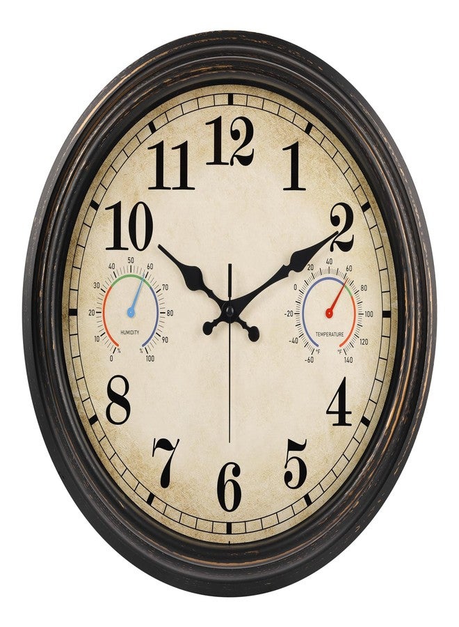 Alarllok 16 Inch Large Outdoor Clock with Thermometer and Hygrometer Combo, Waterproof Indoor Outdoor Wall Clocks for Patio, Pool,Garden Decor- Retro Bronze - Image 1