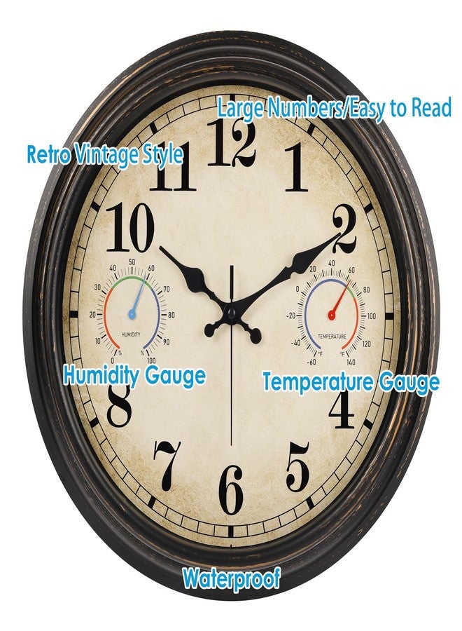 Alarllok 16 Inch Large Outdoor Clock with Thermometer and Hygrometer Combo, Waterproof Indoor Outdoor Wall Clocks for Patio, Pool,Garden Decor- Retro Bronze - Image 3