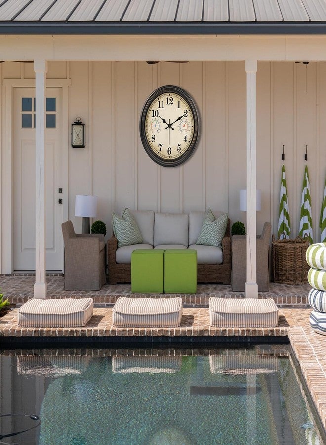 Alarllok 16 Inch Large Outdoor Clock with Thermometer and Hygrometer Combo, Waterproof Indoor Outdoor Wall Clocks for Patio, Pool,Garden Decor- Retro Bronze - Image 5