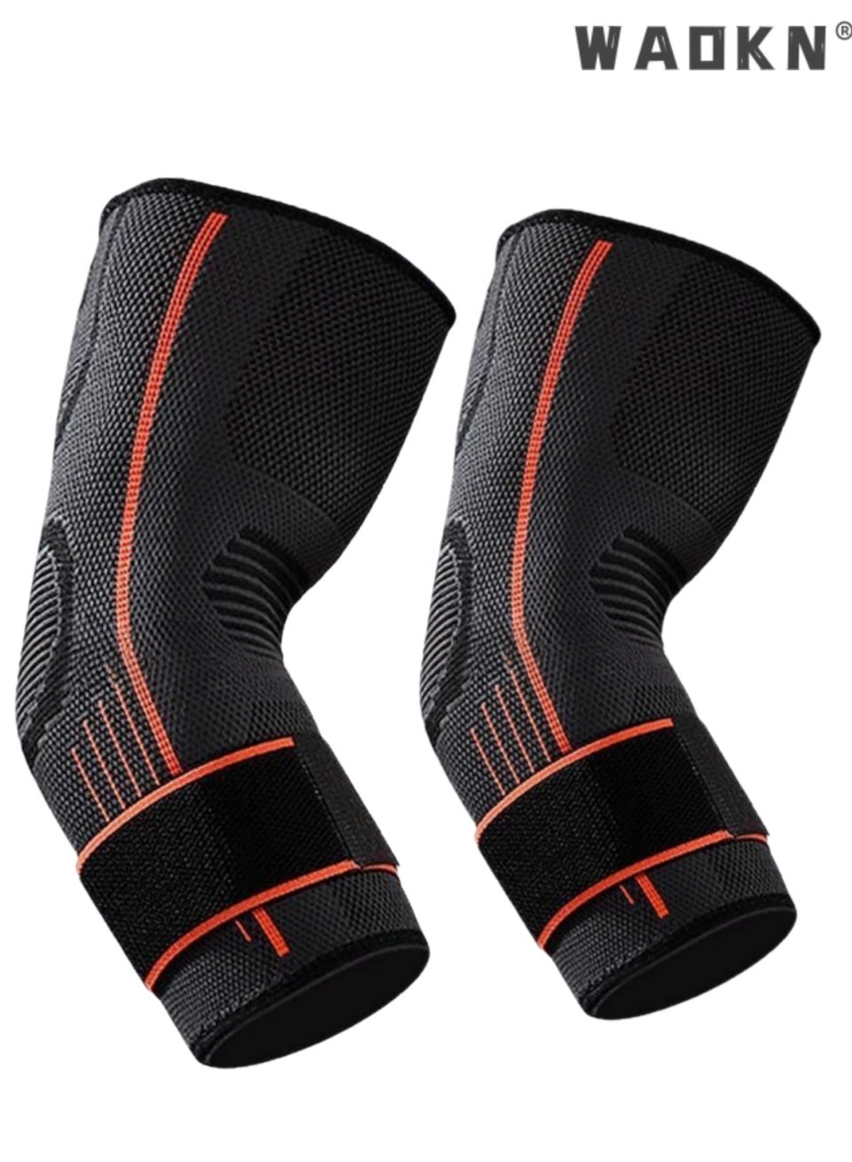 WAOKN Elbow Support, Adjustable Compression Support Sleeves，Breathable Anti-Slip Elbow Brace for Fitness Basketball Tennis Cycling, Pain Relief Elbow Protector for Men Women, [Orange XL Size 2-Pack (1