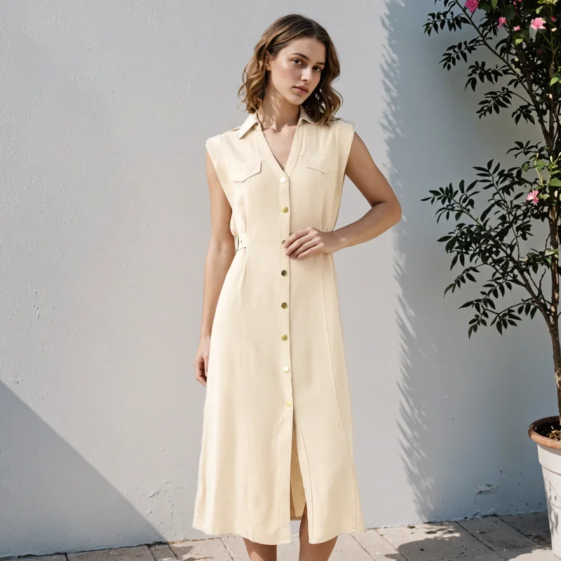 لي كوبر Lee Cooper Sleeveless Belted Shirt Dress