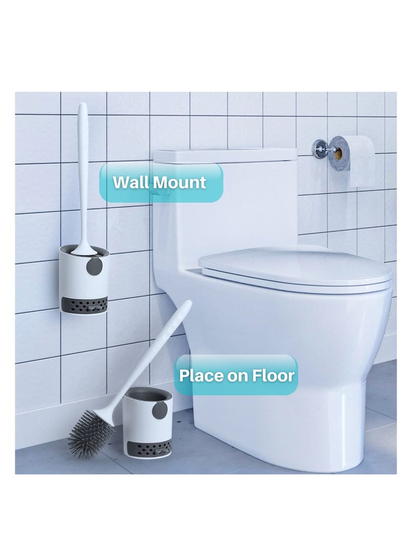 KASTWAVE Toilet Brush with Holder Set, Soft Silicone Bathroom Toilet Bowl Storage with TPR Banister Brush, Removable Water Drawer, and Long Handle, Wall Mounted/ Floor Standing, White - Image 4