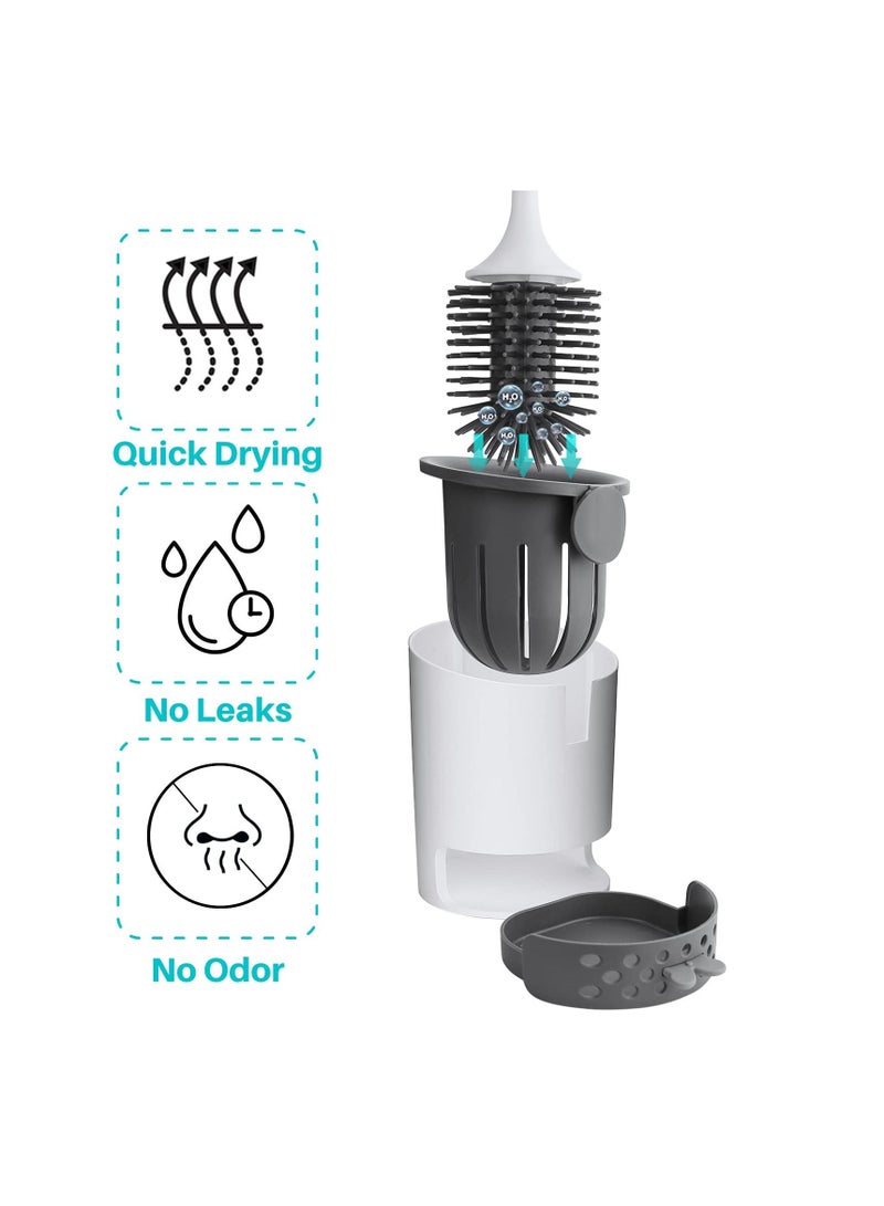 KASTWAVE Toilet Brush with Holder Set, Soft Silicone Bathroom Toilet Bowl Storage with TPR Banister Brush, Removable Water Drawer, and Long Handle, Wall Mounted/ Floor Standing, White - Image 3