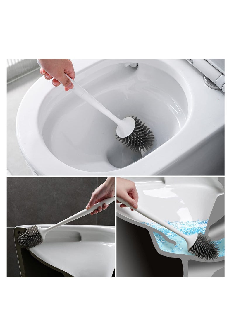 KASTWAVE Toilet Brush with Holder Set, Soft Silicone Bathroom Toilet Bowl Storage with TPR Banister Brush, Removable Water Drawer, and Long Handle, Wall Mounted/ Floor Standing, White - Image 2