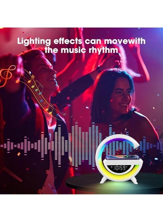 Wireless Charging Bluetooth Speaker Atmosphere Lamp with Alarm Clock Sound Machine Night Light Wireless Charger Speaker for Bedside Lamp Desk Ambient Lighting - Image 2